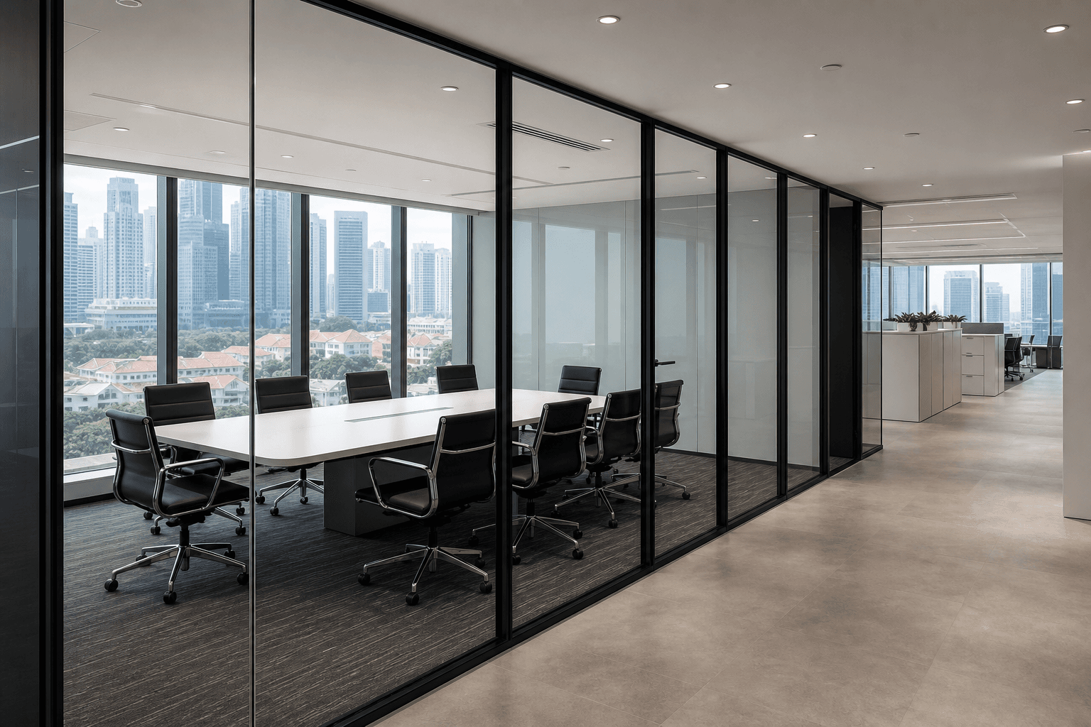 Floor-to-ceiling acoustic glass meeting room