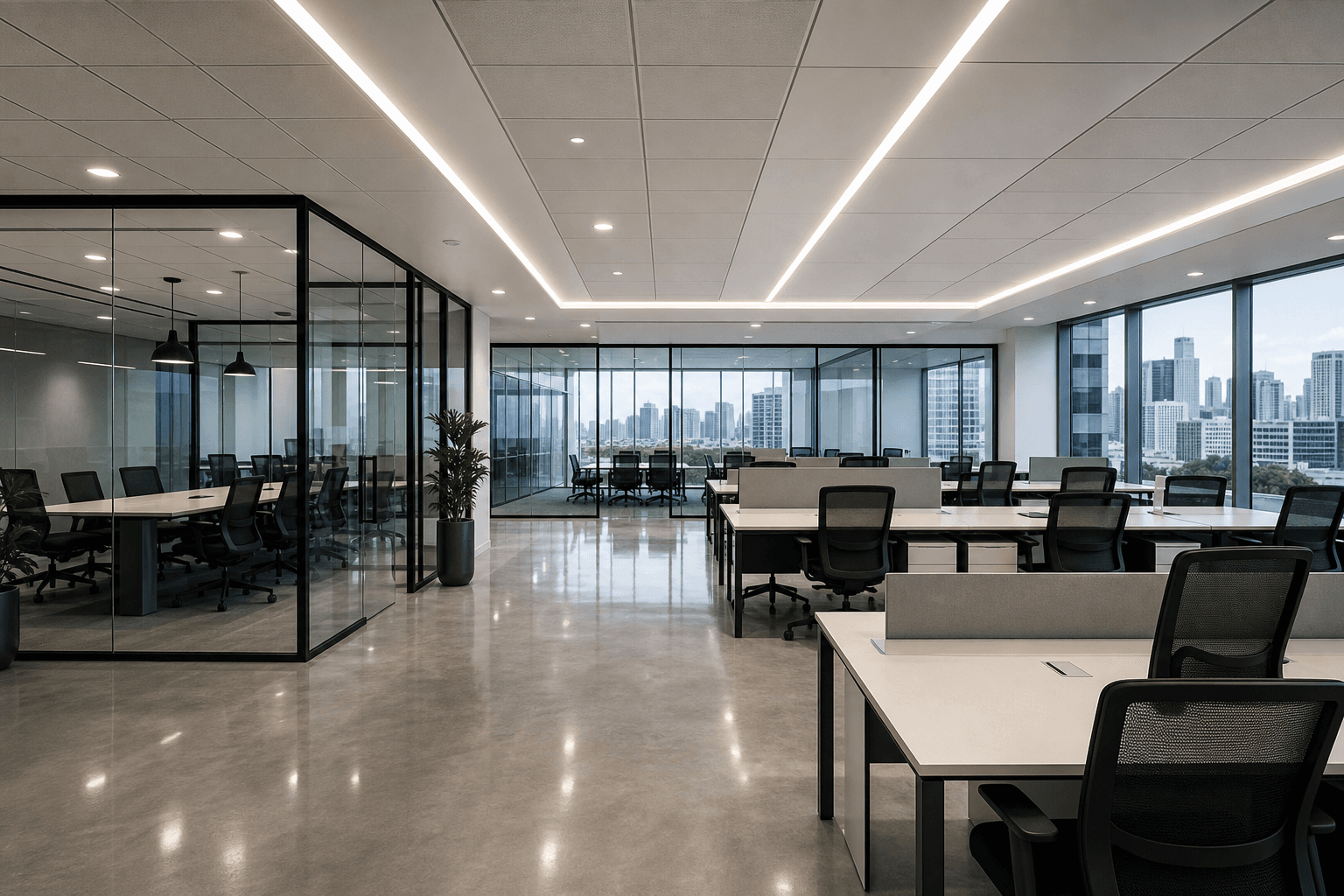 Completed open-plan office ready to work
