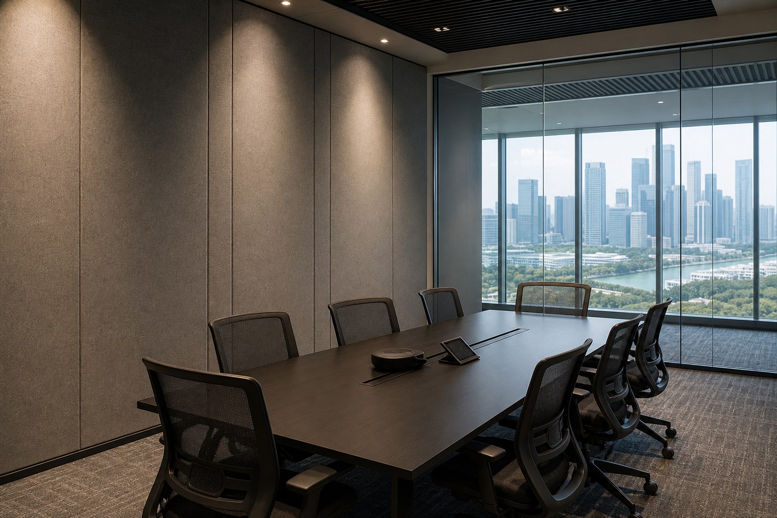 Acoustic wall panels inside a Singapore glass meeting room