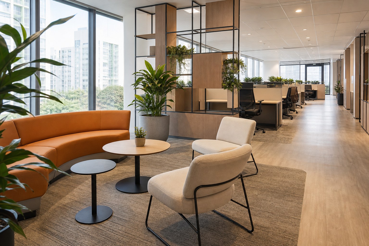 Collaboration lounge soft seating in a Singapore activity-based office
